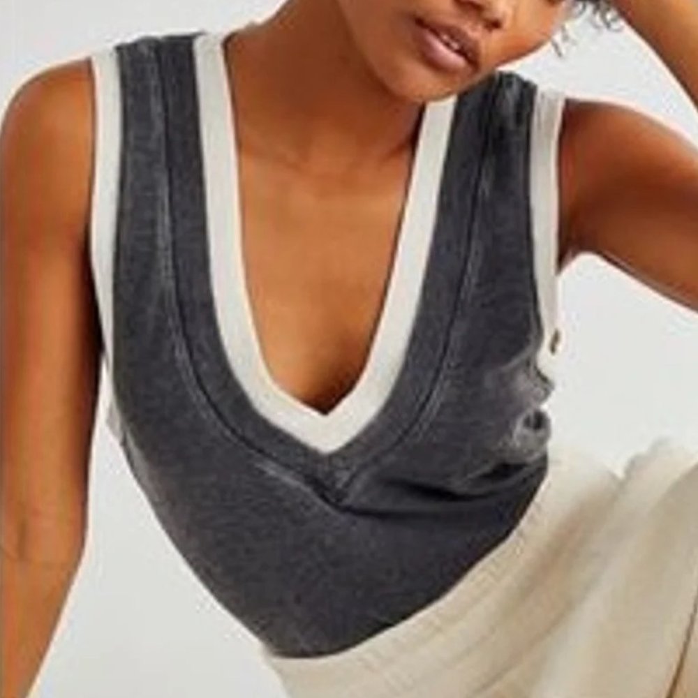 Free People Gray and White Bodysuit